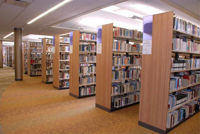double-faced shelving with custom end panels