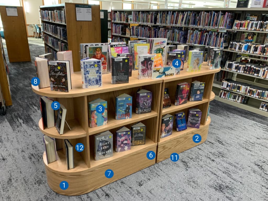 specialty display shelving with rounded ends