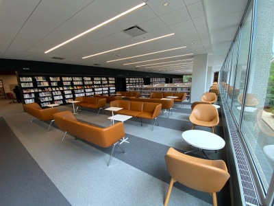 lobby lounge seating and shelving