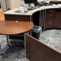 Oregon City Circulation Service and Staff Desk with swing gate and two height adjustable sections.