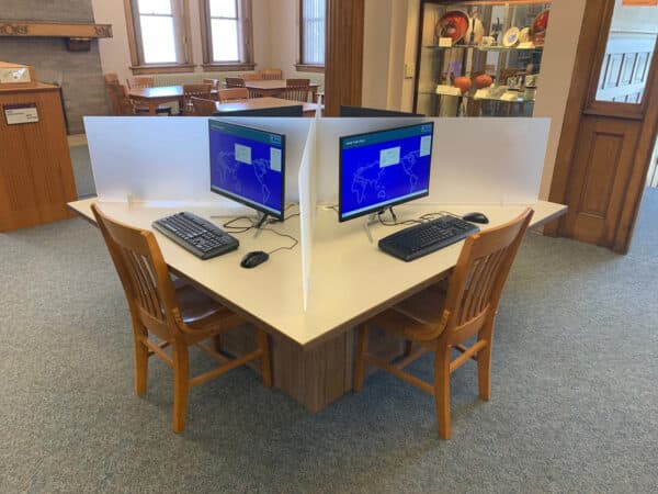 Computer table with privacy screens
