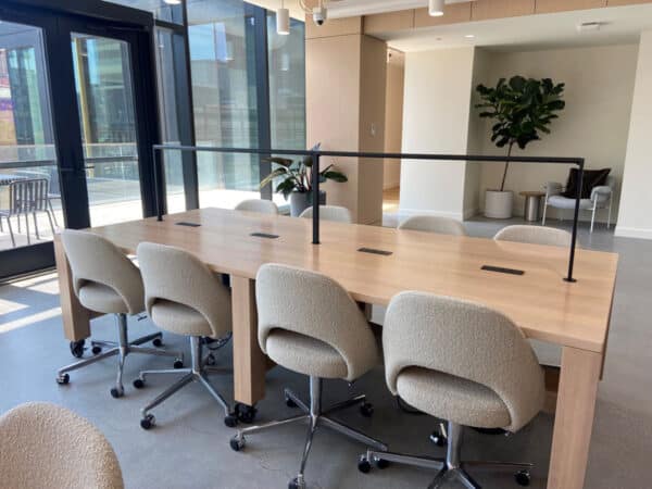 Conference table with mobile soft chairs