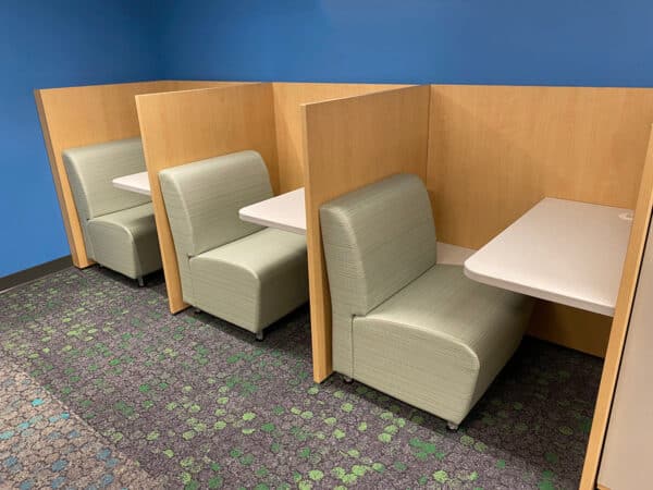 Study carrels with lounge chairs