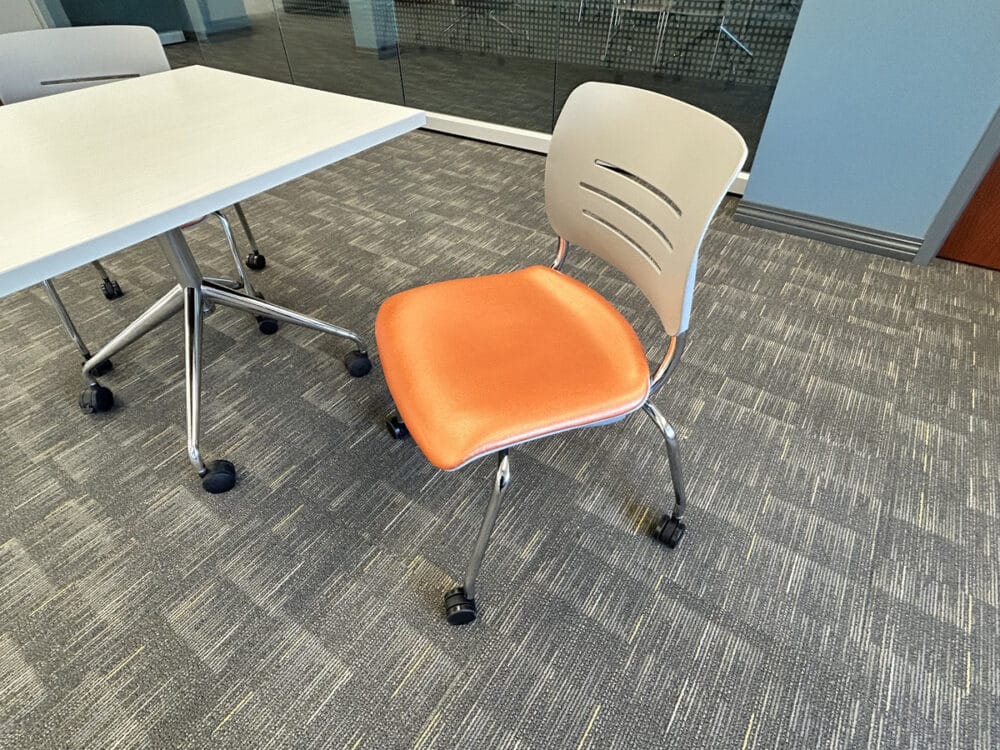 Gail Borden South Branch KI Square Table and KI Grazie Chair in tangerine