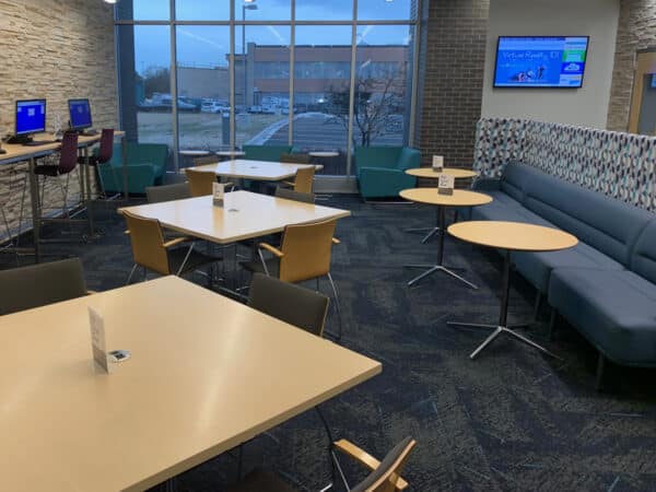 Cook Aspen Teen Area with study tables, study booths, and teen computer bar.