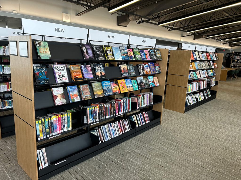 Grimes Public Library Iowa Black Steel Shelving with Display Shelves