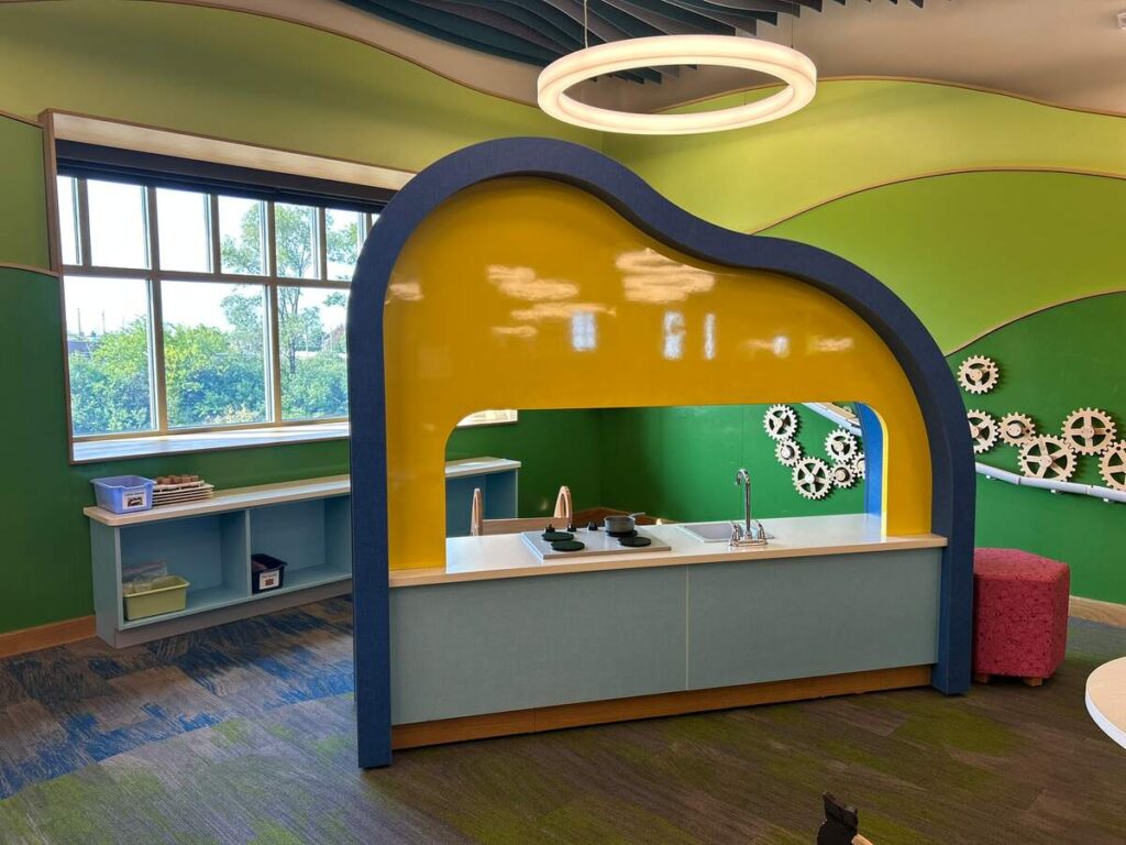 Tinley Park Public Library Children's play area custom play kitchen