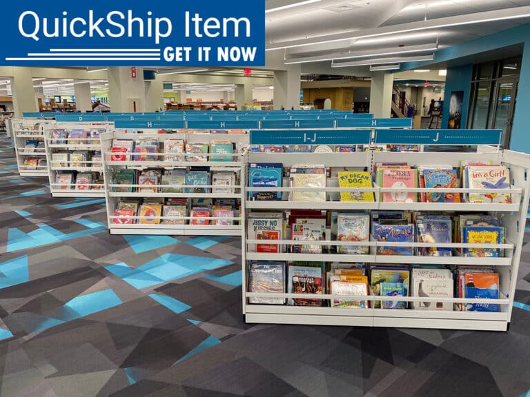 quickship tagged double-faced browse bins at Palatine Public Library